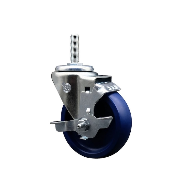 4 Inch Solid Polyurethane Wheel Swivel 34 Inch Threaded Stem Caster with Brake SCC